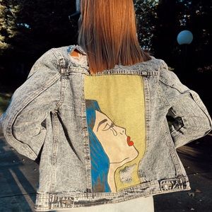 🦋/Blue Jean jacket with handmade art/🦋